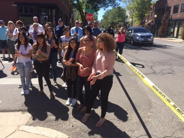 May 2015 Dedication of Signs — crowd gathered on street at sign dedication ceremony