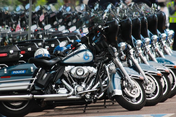Police motorcycles in a row